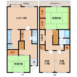 東生駒駅 徒歩17分 1-2階の物件間取画像